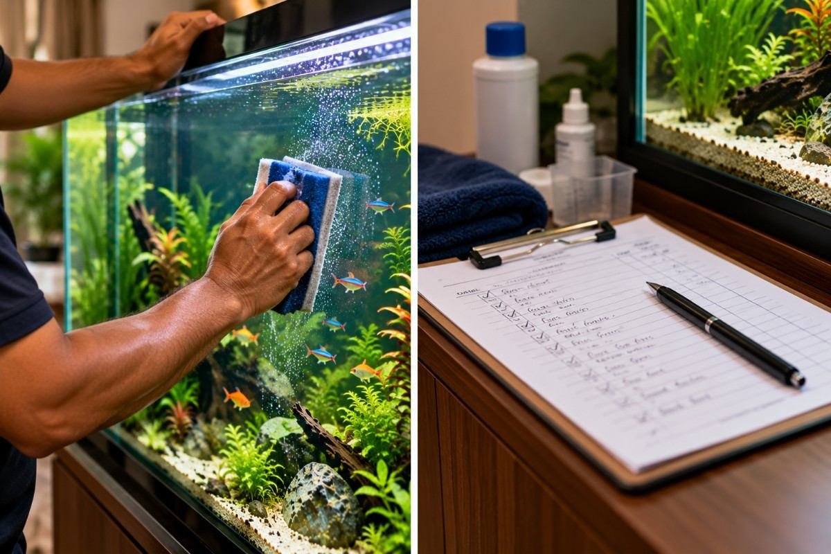 Written water test log completed at an aquarium service visit