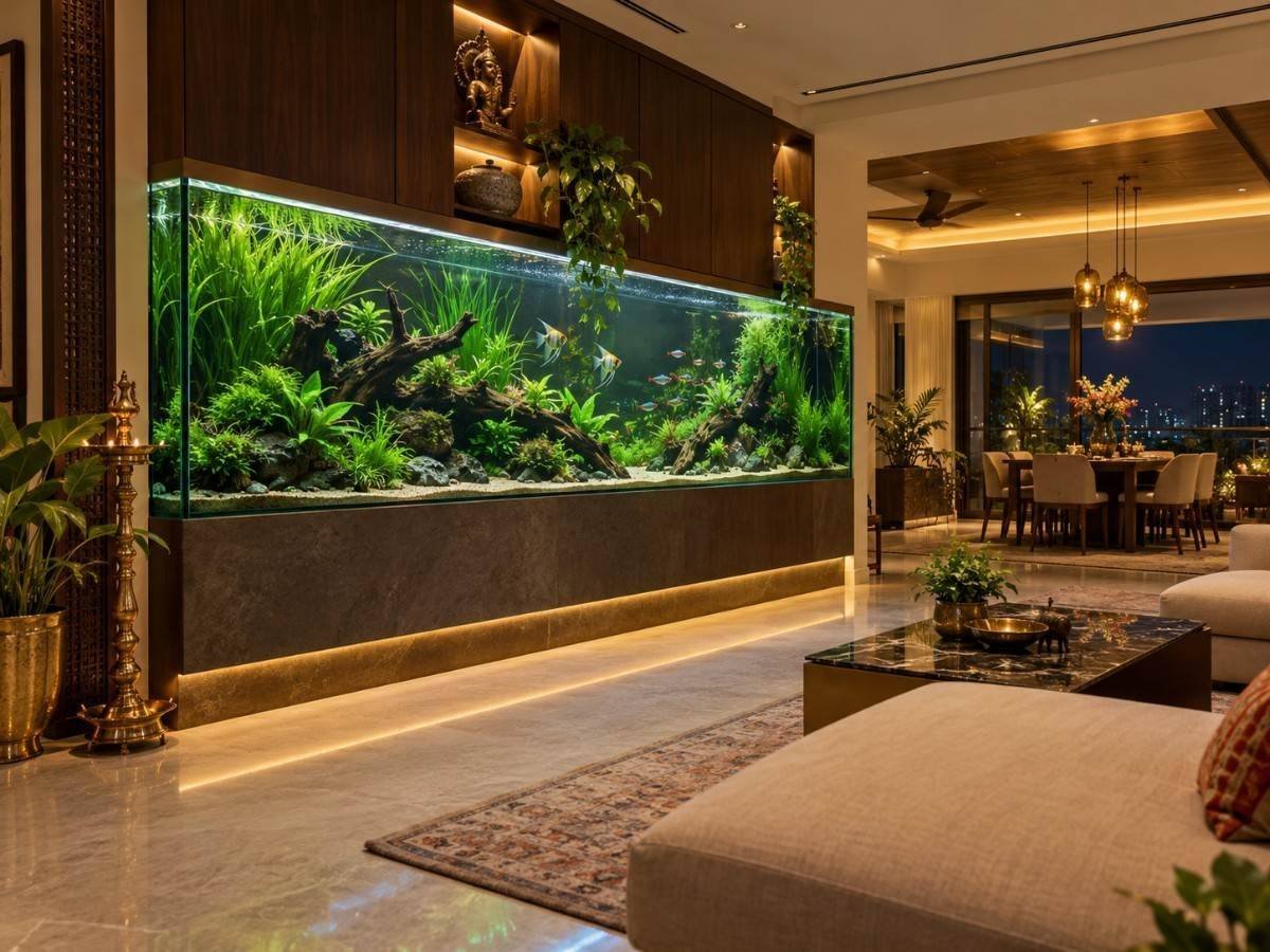 Completed custom aquarium installation in a Chennai home