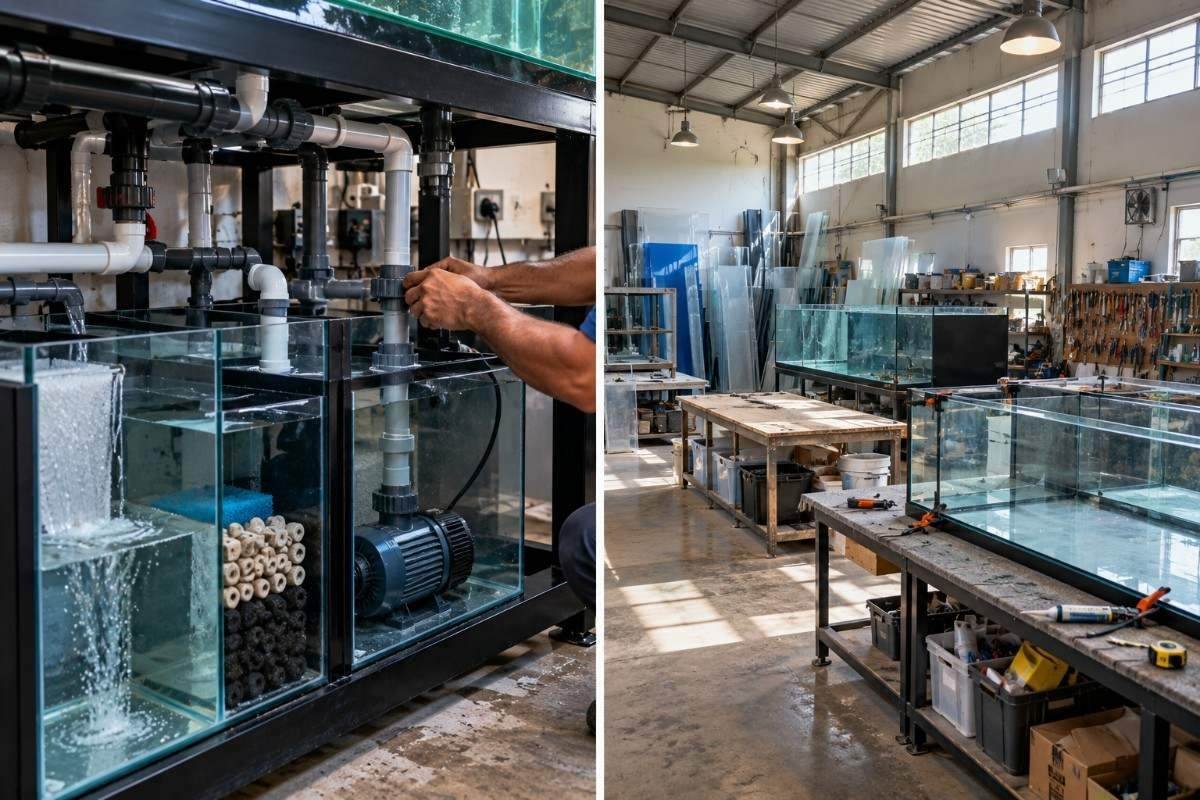 Living Art Aquarium fabrication workshop in Thiru Vi Ka Nagar, Chennai